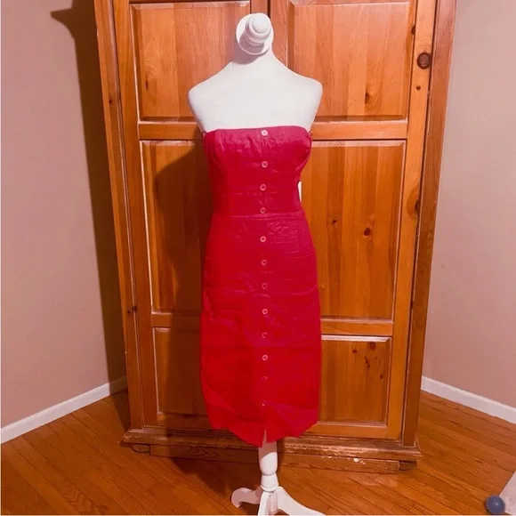 NWT 2025 Collection Reformation Strapless Linen Prescott Fitted  Dress Sz US 6 - Picture 4 of 8